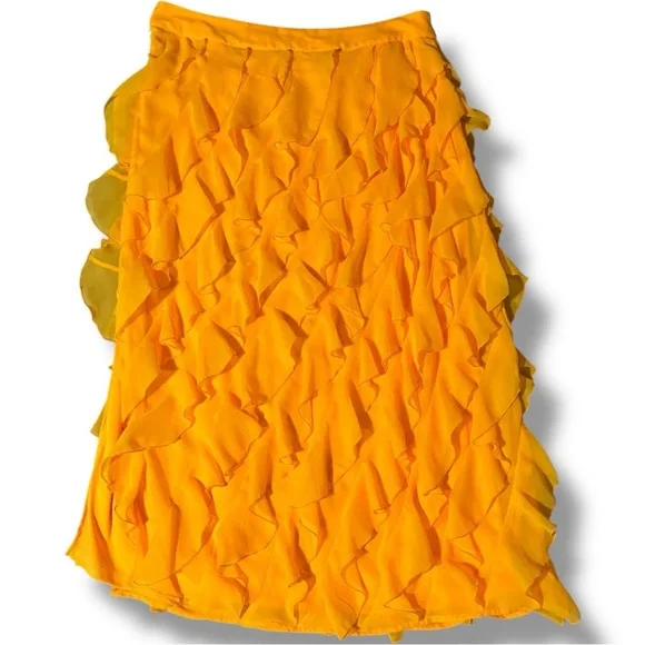 Anthropologie Let Me Be Sasha Elegant Yellow/Gold Ruffled Maxi Skirt with Slit - Picture 13 of 16
